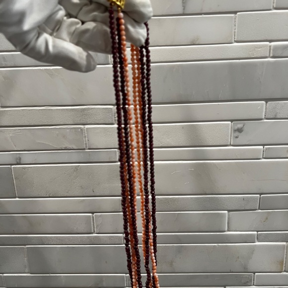 Vintage Garnet Coral Pink Angel Skin Necklace 3.8mm Beads 4 strand 24" u… - Picture 5 of 10